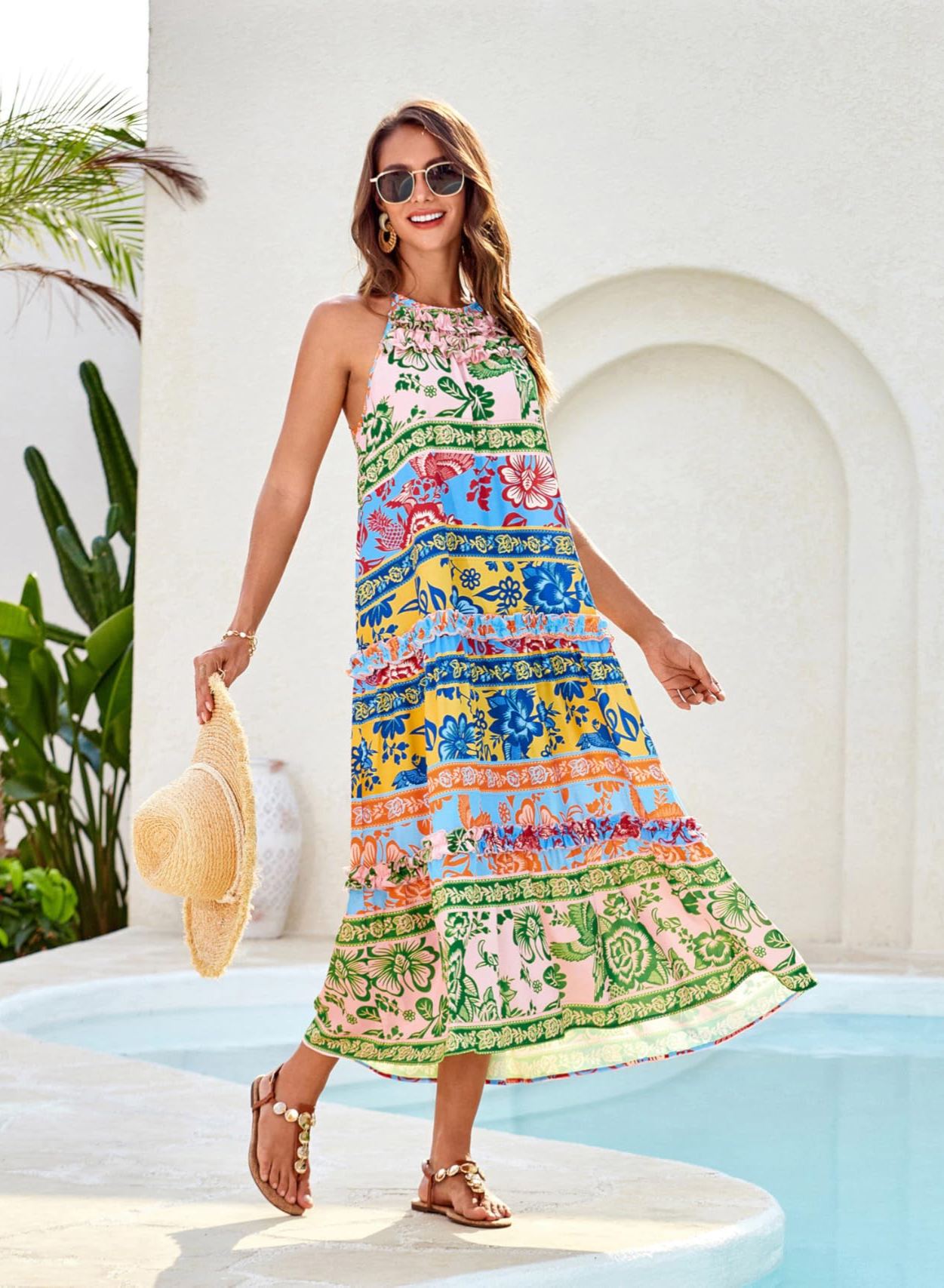Women's Elegant Hollower Out Waist A  Line Spaghetti Straps Dress
