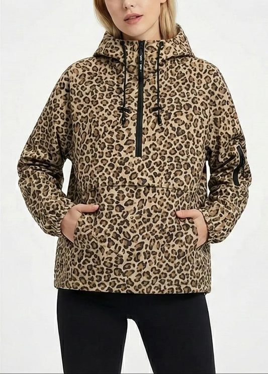 Fleece-lined Waterproof Raincoat Hoodie With Kangaroo Pocket