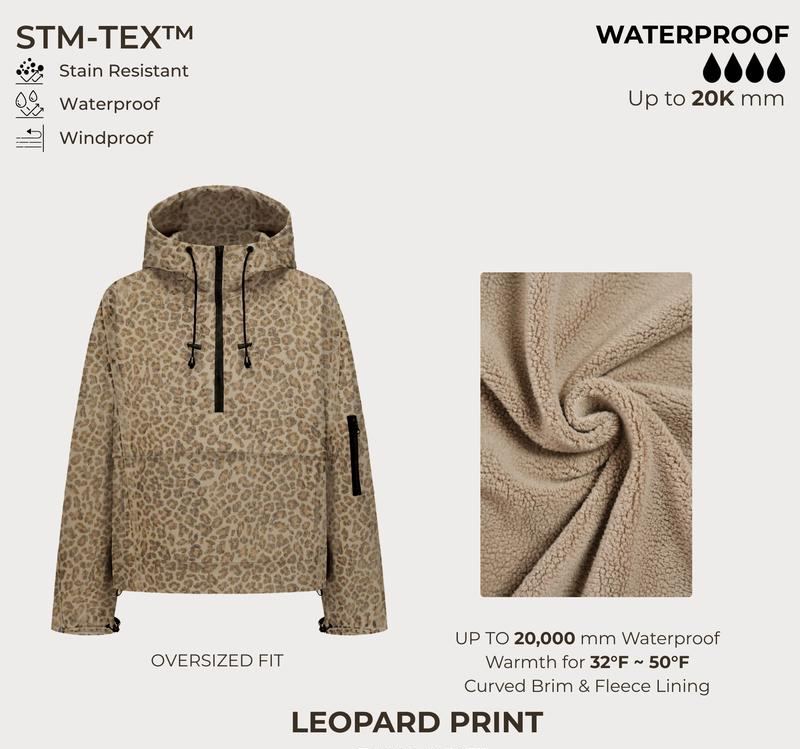 Fleece-lined Waterproof Raincoat Hoodie With Kangaroo Pocket