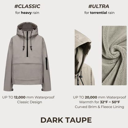 Fleece-lined Waterproof Raincoat Hoodie With Kangaroo Pocket