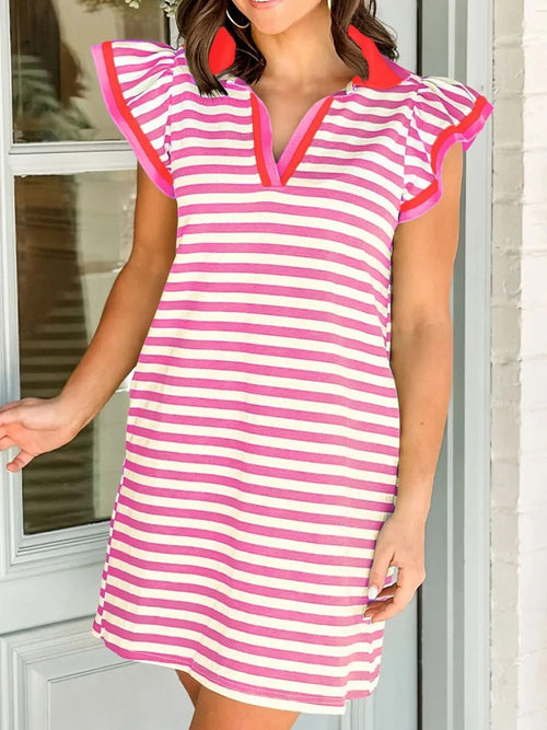 Women's Stripe V-Neck Polo Mini Dress