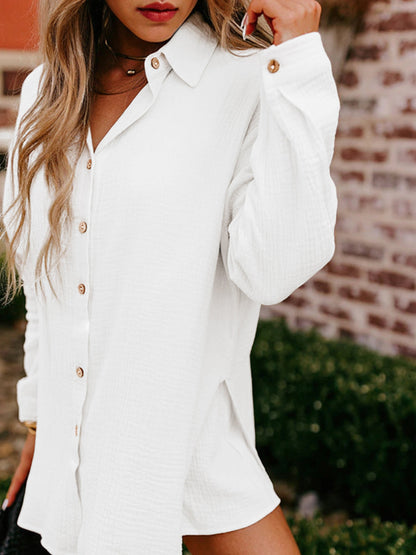 Women's Gauze Button Long-Sleeved and Shorts Set