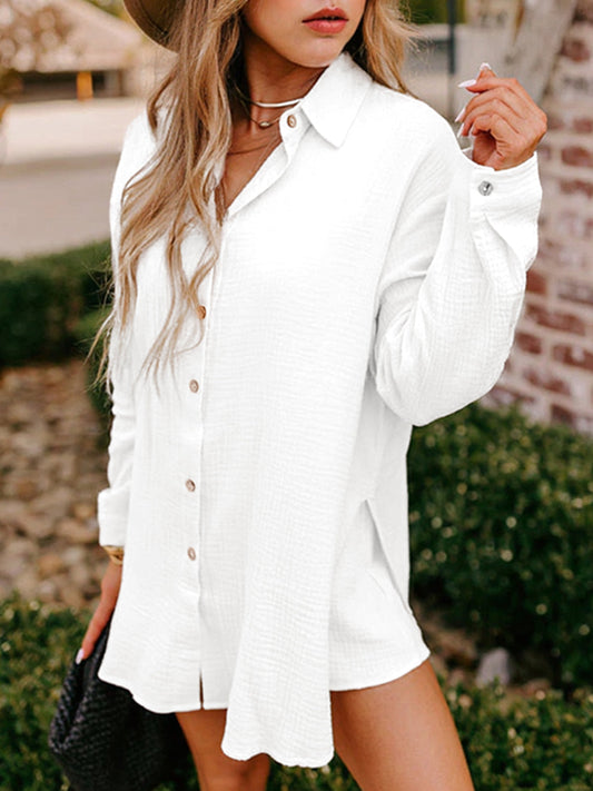 Women's Gauze Button Long-Sleeved and Shorts Set