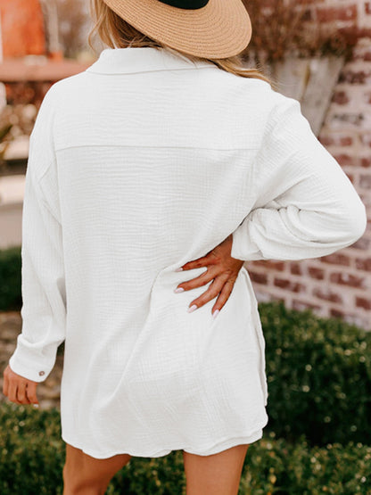 Women's Gauze Button Long-Sleeved and Shorts Set