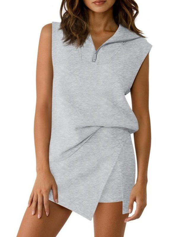 2026 Women's Half-Zip Casual Skort Two-Piece Set