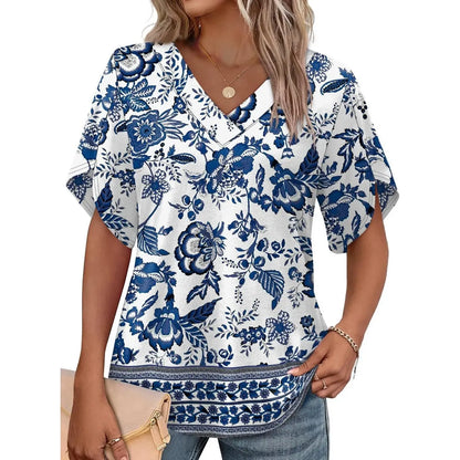 Women's Summer Short Petal Sleeve Fashion V Neck Outfits Tops