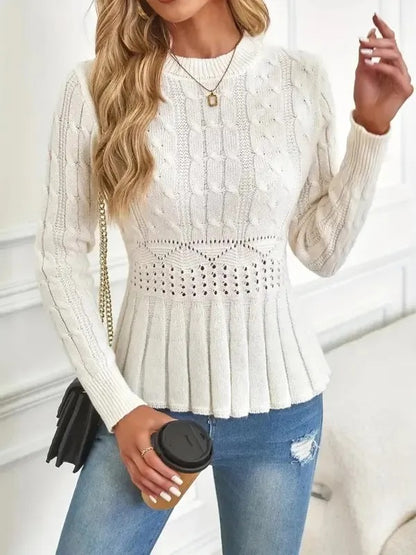 Women's Chunky Knit Crew Neck Long Sleeve Knit Top (Buy 2 Free Shipping)