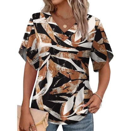 Women's Summer Short Petal Sleeve Fashion V Neck Outfits Tops