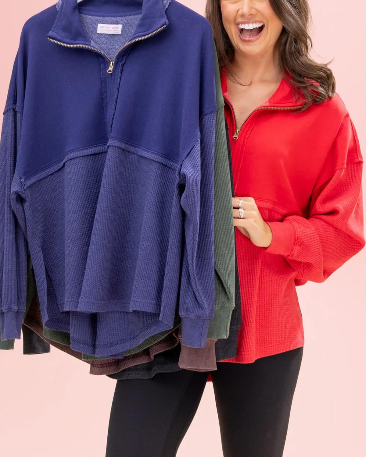 Women's Quarter Zip Pullover Slit Long Sleeve Top(BUY 2 FREE SHIPPING)