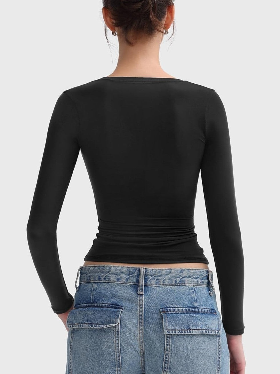 Womens Scoop Neck Long Sleeve Shirt Square Neck Basic Tees