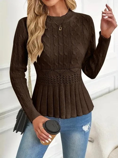 Women's Chunky Knit Crew Neck Long Sleeve Knit Top (Buy 2 Free Shipping)