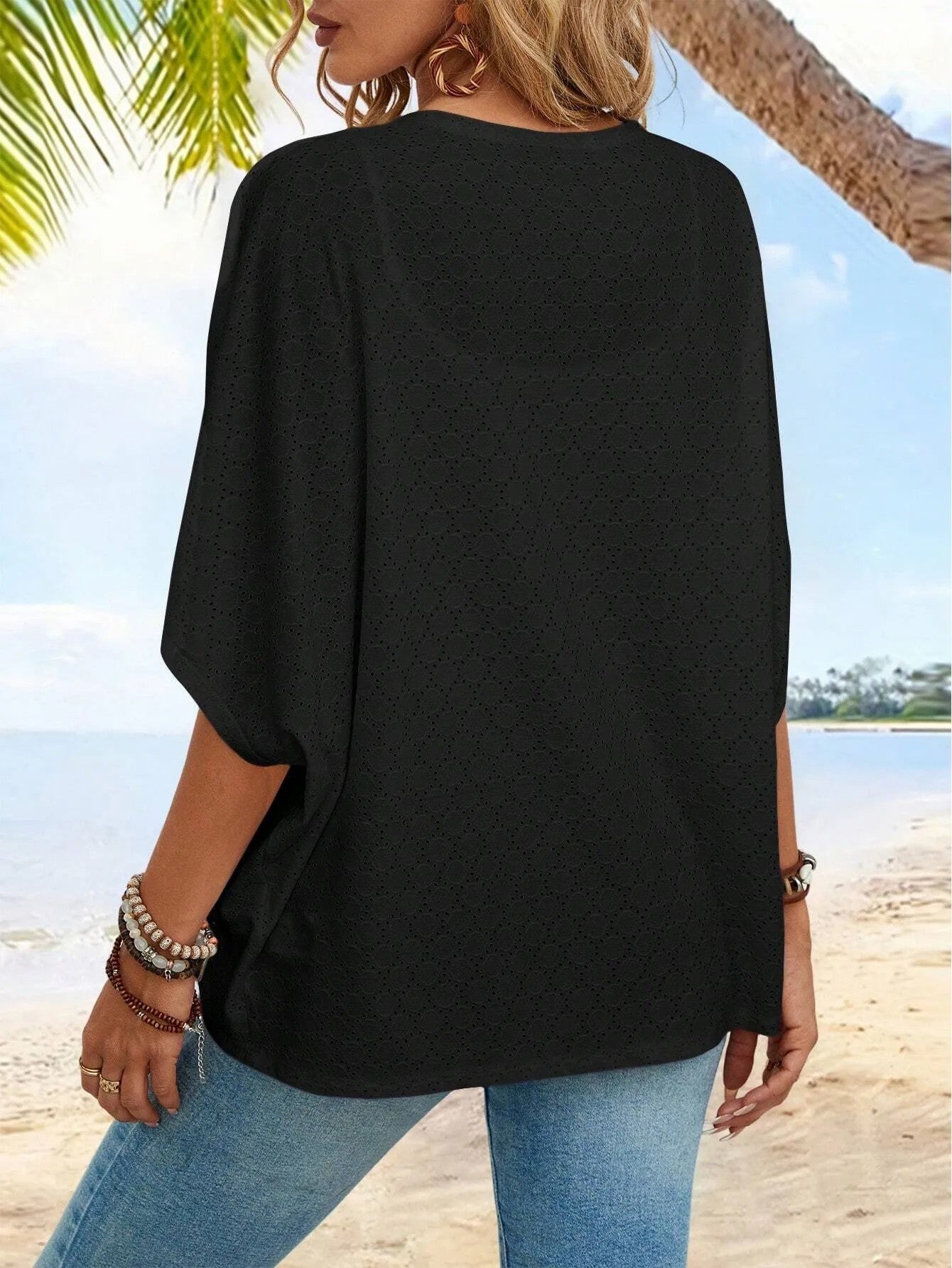 Women's Casual Lightweight Half Sleeve Hollow Cardigan