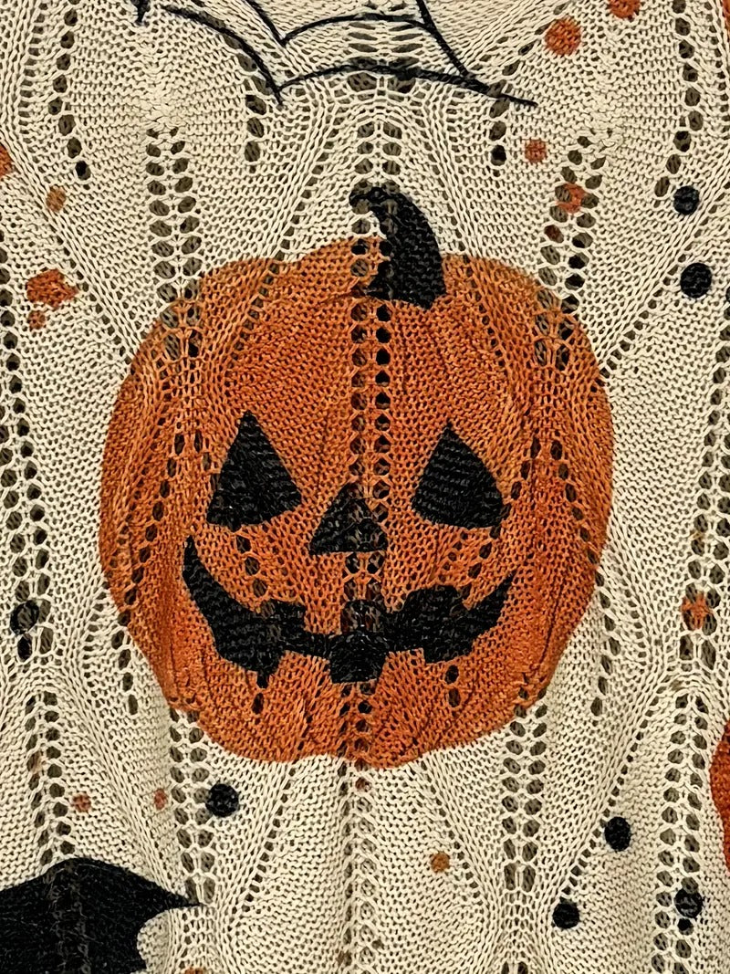Halloween Crew Neck Pumpkin Loose Fit Long Sleeve Cutout Sweater