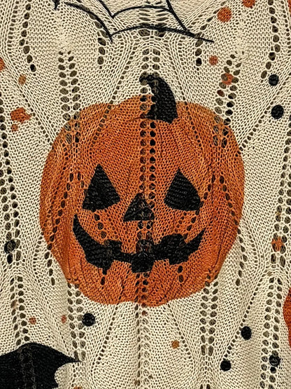 Halloween Crew Neck Pumpkin Loose Fit Long Sleeve Cutout Sweater