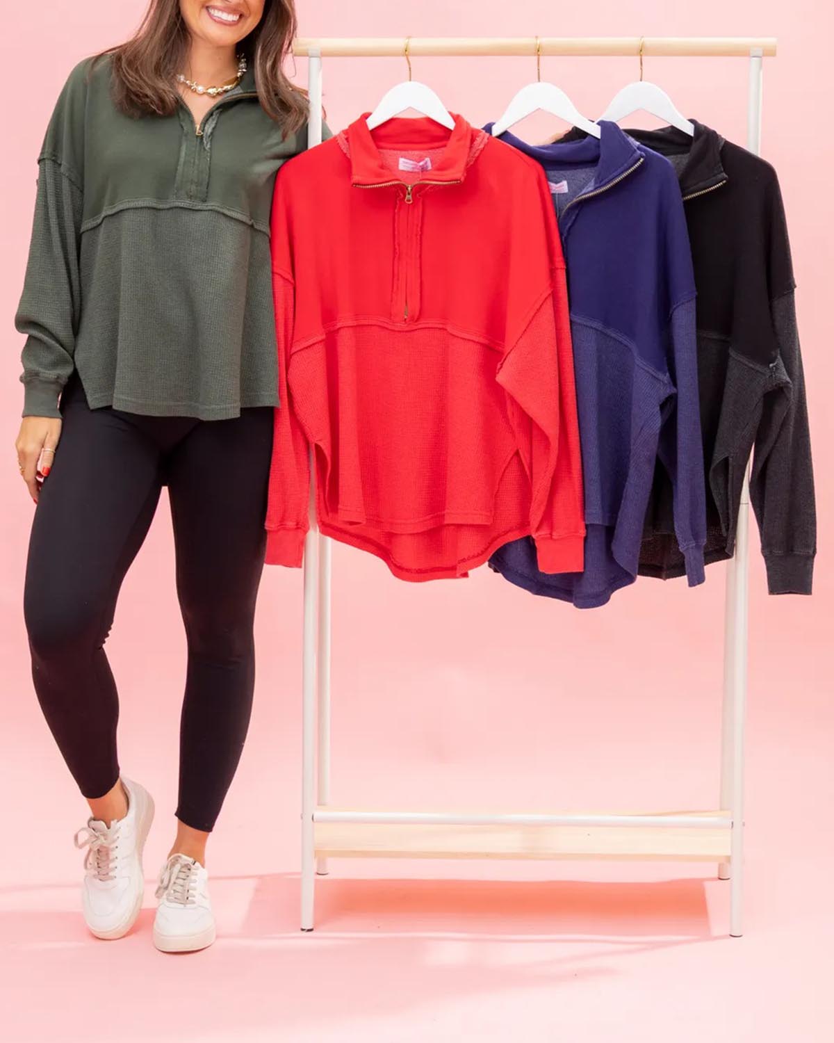Women's Quarter Zip Pullover Slit Long Sleeve Top(BUY 2 FREE SHIPPING)