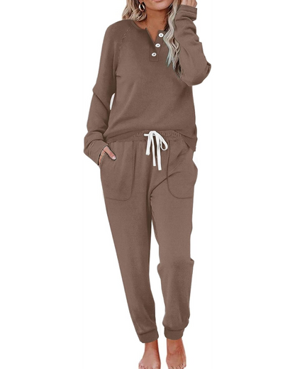 Women's Button-Down Casual Long Sleeve Pants Set with Pockets(BUY 2 FREE SHIPPING)