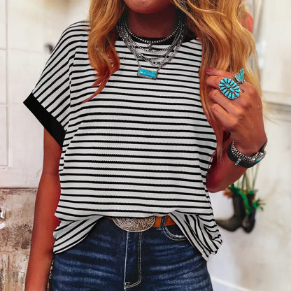 Women's Striped Ribbed Knitted Drop Shoulder Top