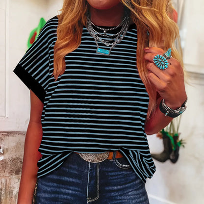 Women's Striped Ribbed Knitted Drop Shoulder Top