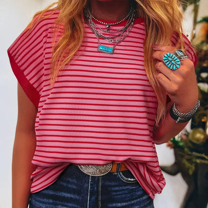 Women's Striped Ribbed Knitted Drop Shoulder Top