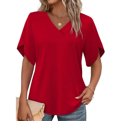 Women's Summer Short Petal Sleeve Fashion V Neck Outfits Tops
