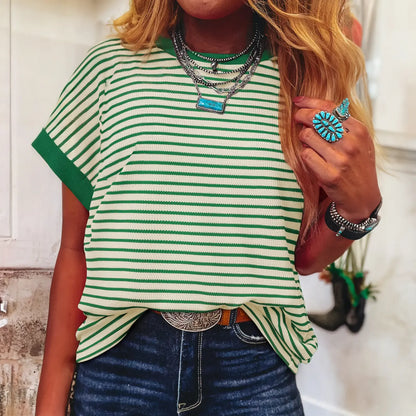 Women's Striped Ribbed Knitted Drop Shoulder Top