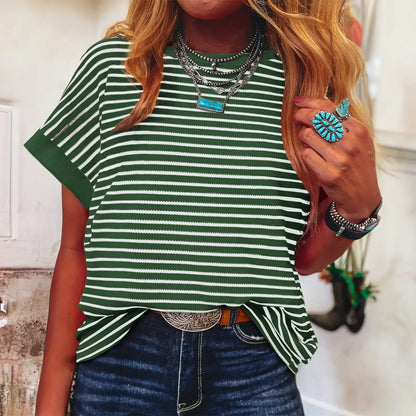 Women's Striped Ribbed Knitted Drop Shoulder Top