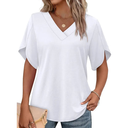 Women's Summer Short Petal Sleeve Fashion V Neck Outfits Tops