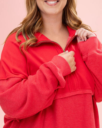 Women's Quarter Zip Pullover Slit Long Sleeve Top(BUY 2 FREE SHIPPING)