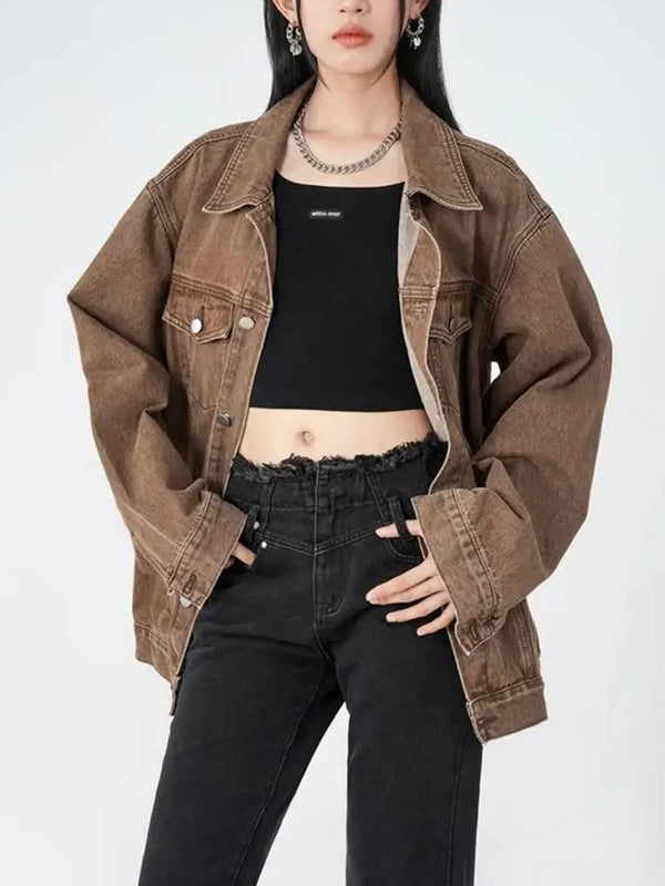 Women's Casual Trendy Button Denim Jacket with Pockets