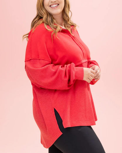 Women's Quarter Zip Pullover Slit Long Sleeve Top(BUY 2 FREE SHIPPING)