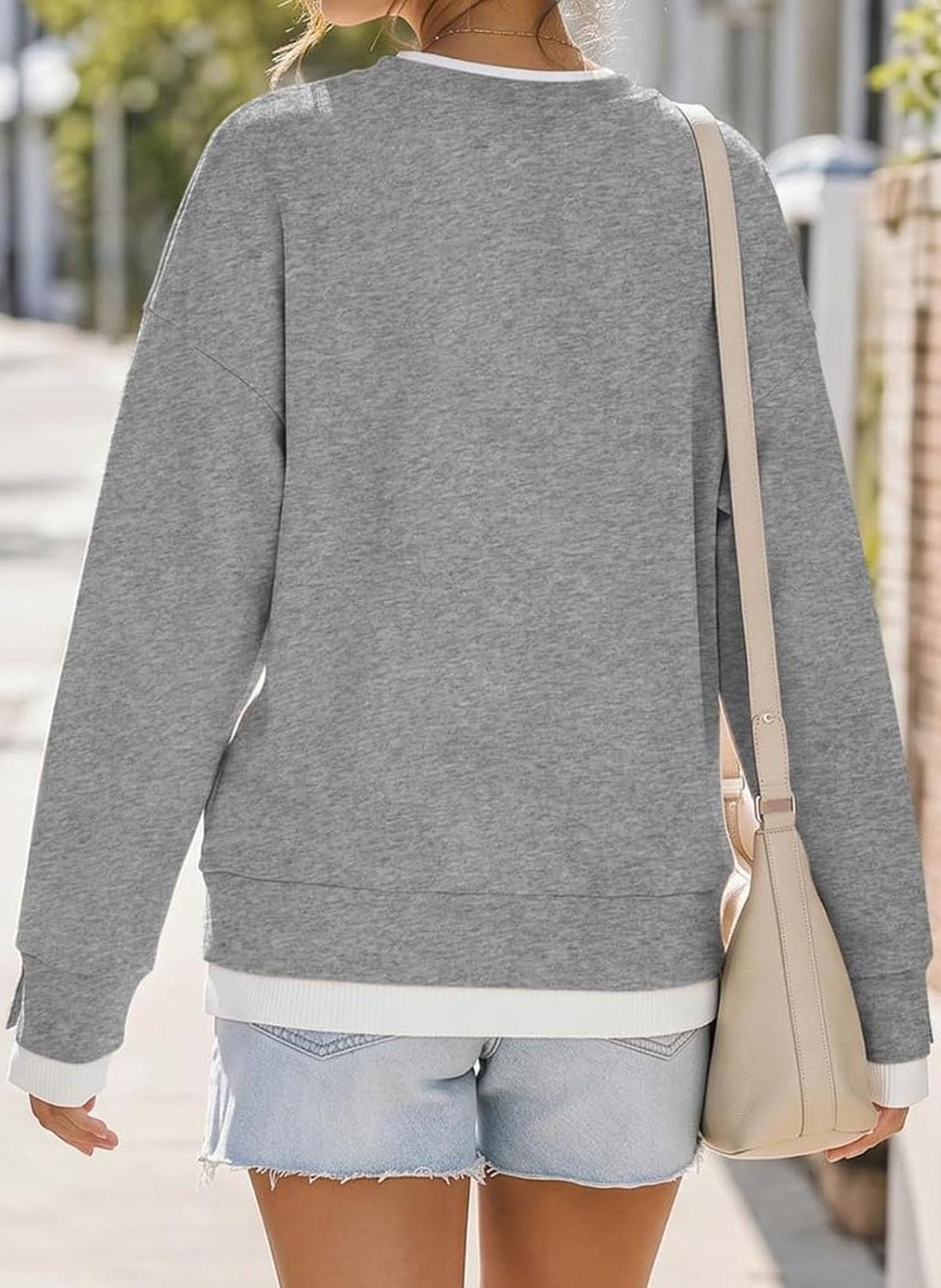 Hot Sale🔥 Women's Fake Two Piece Layered Sweatshirt Patchwork Oversized Pullover Top
