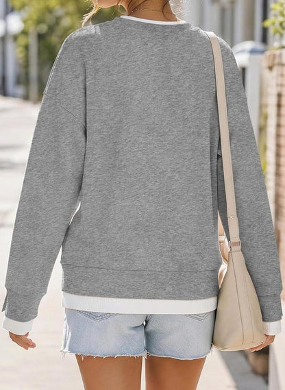 Hot Sale🔥 Women's Fake Two Piece Layered Sweatshirt Patchwork Oversized Pullover Top