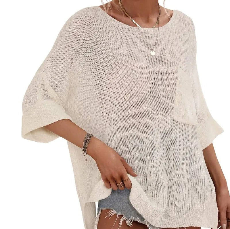 Women's Comfy Oversized Batwing Short-Sleeve Knitting Pullover