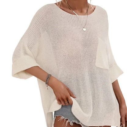 Women's Comfy Oversized Batwing Short-Sleeve Knitting Pullover