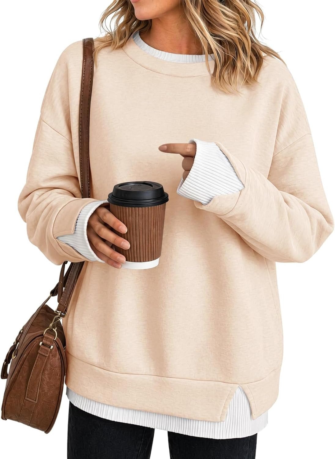 Hot Sale🔥 Women's Fake Two Piece Layered Sweatshirt Patchwork Oversized Pullover Top