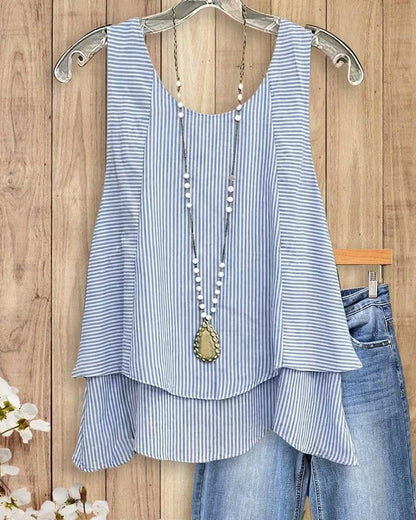 Floral Print Sleeveless Urban Tiered T-Shirt