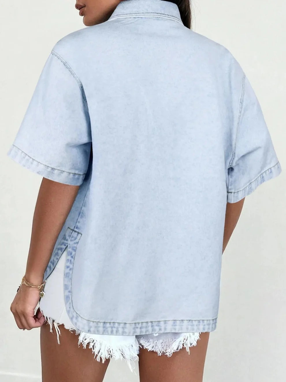 Women Vintage Oversized Button Down Denim Shirt Jacket
