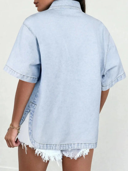 Women Vintage Oversized Button Down Denim Shirt Jacket