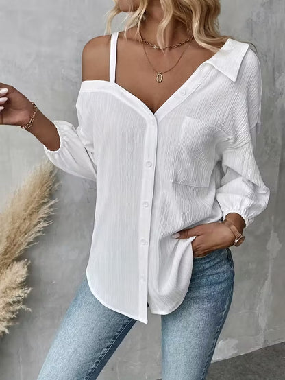 HOT SALE🔥Women's Asymmetric Collar Drop Shoulder Loose Casual Shirt