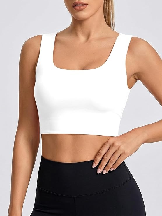 Womens Buttery Soft Square Neck Sports Bras Longline Yoga Workout Running Crop Tops