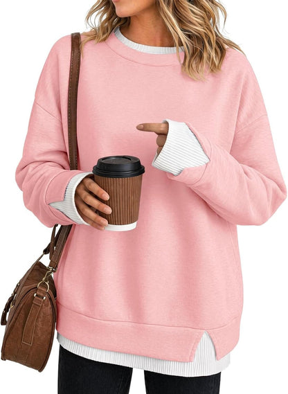 Hot Sale🔥 Women's Fake Two Piece Layered Sweatshirt Patchwork Oversized Pullover Top