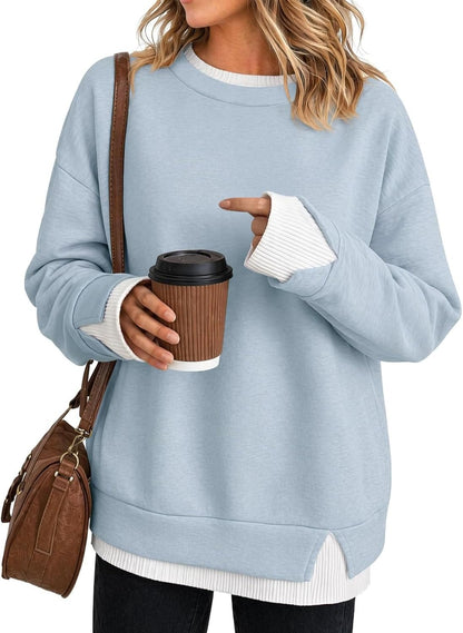 Hot Sale🔥 Women's Fake Two Piece Layered Sweatshirt Patchwork Oversized Pullover Top