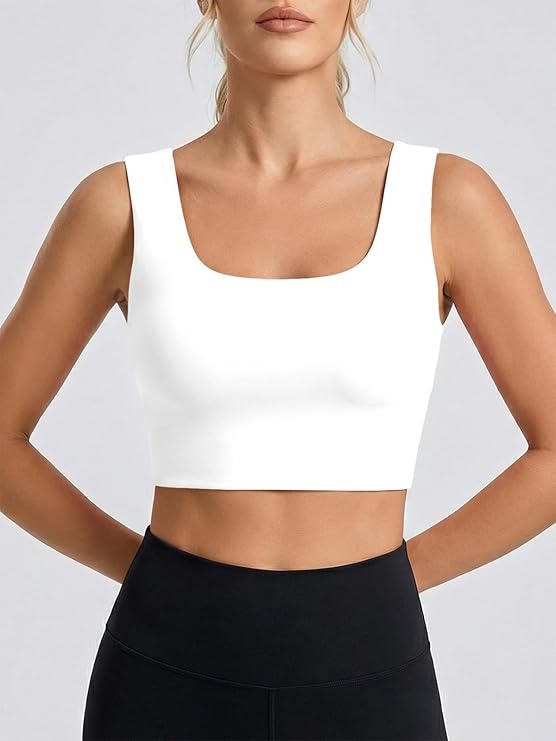 Womens Buttery Soft Square Neck Sports Bras Longline Yoga Workout Running Crop Tops