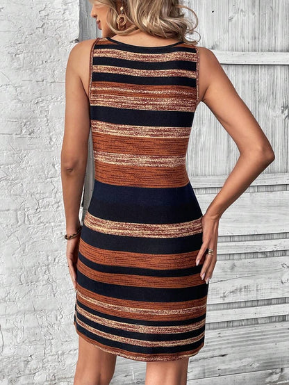 Women's Striped Scoop Neck Tank Dress Sleeveless Boho Mini Dresses