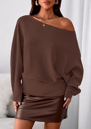 Women Off‑Shoulder Batwing Long Sleeve Knit Top
