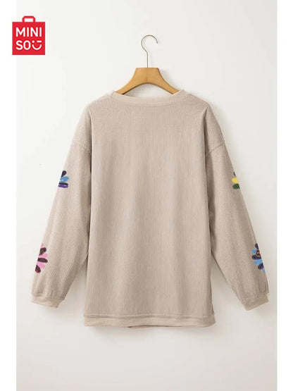 Women's Sequin Turkey Patch Thanksgiving Corduroy Sweatshirt (Buy 2 Free Shipping)