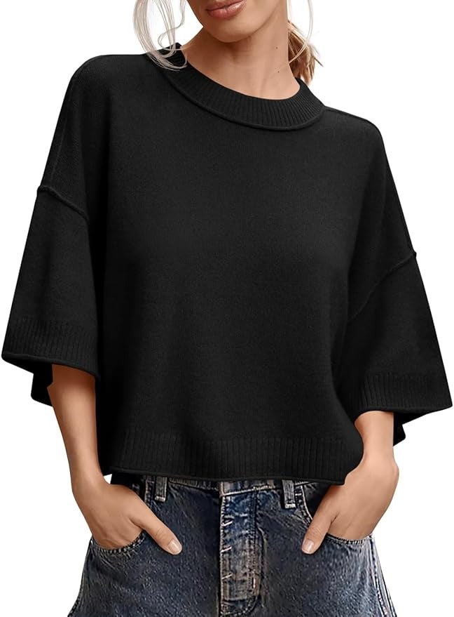 Womens Short Sleeve Sweater Summer Oversized Lightweight Knit Tops