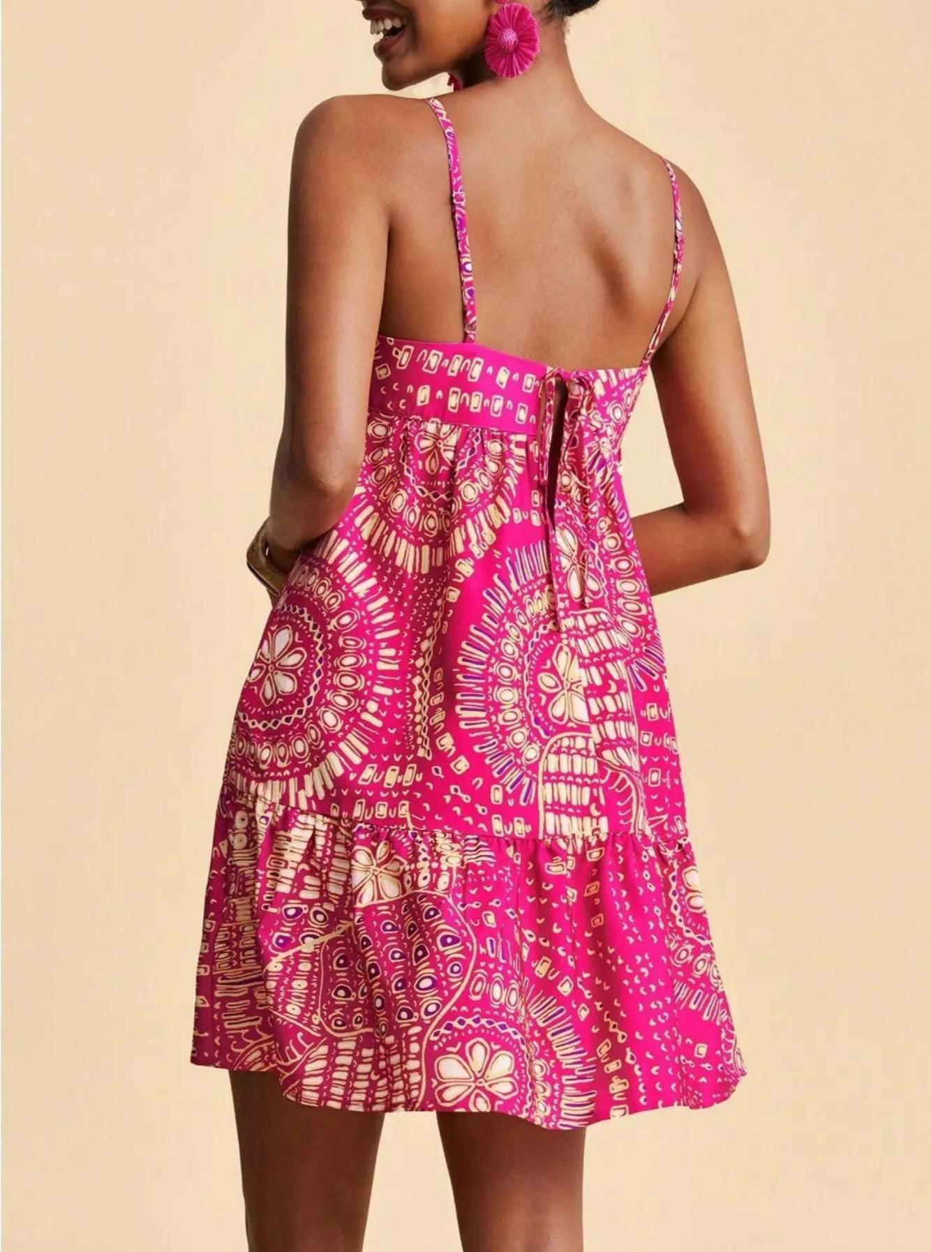 Womens Casual Beach Print Sundress Bohemian Lightweight Breathable Vacation Dress