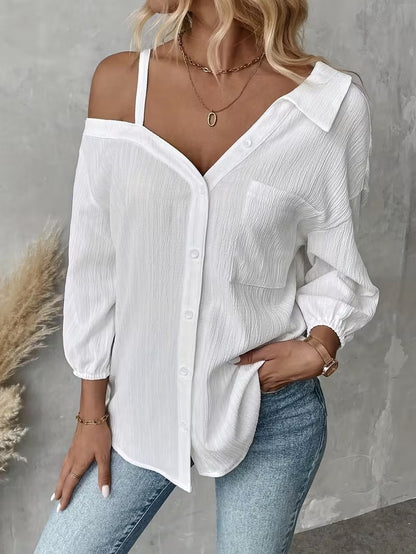 HOT SALE🔥Women's Asymmetric Collar Drop Shoulder Loose Casual Shirt