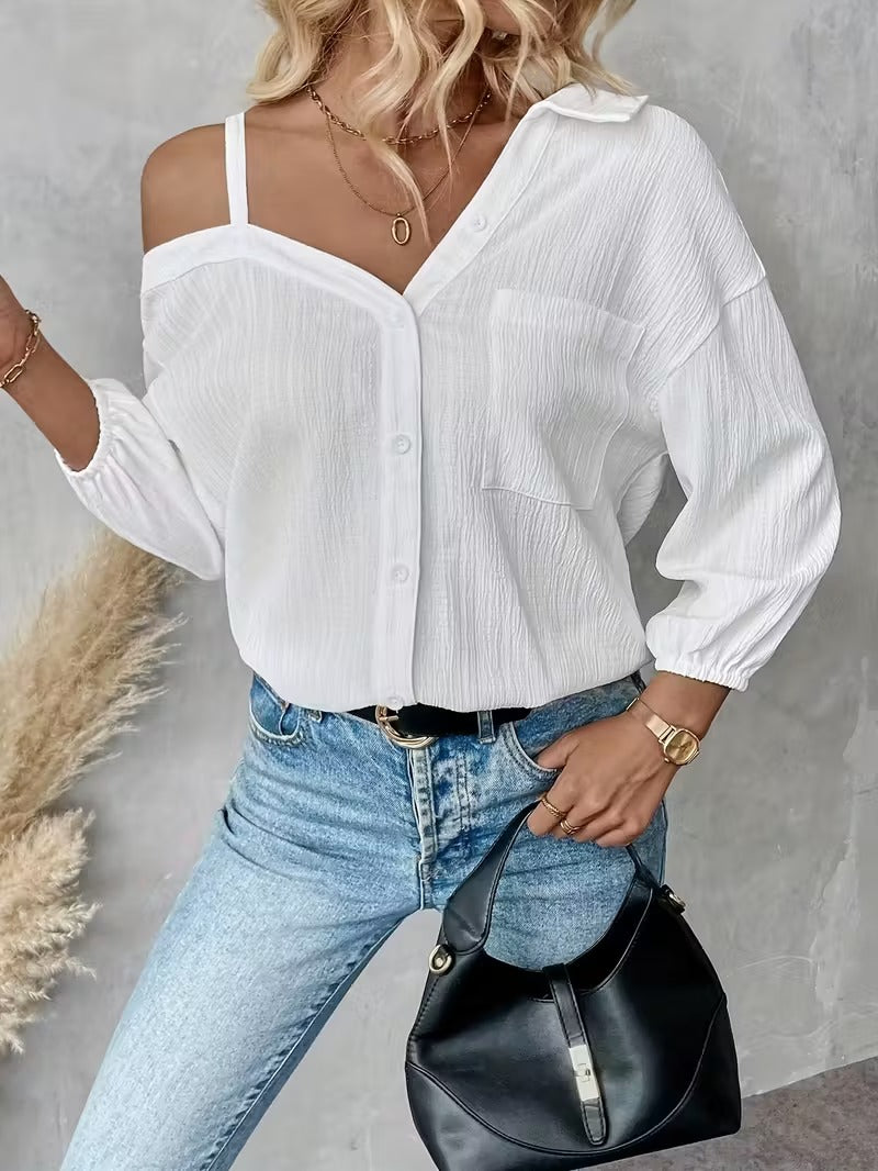 HOT SALE🔥Women's Asymmetric Collar Drop Shoulder Loose Casual Shirt